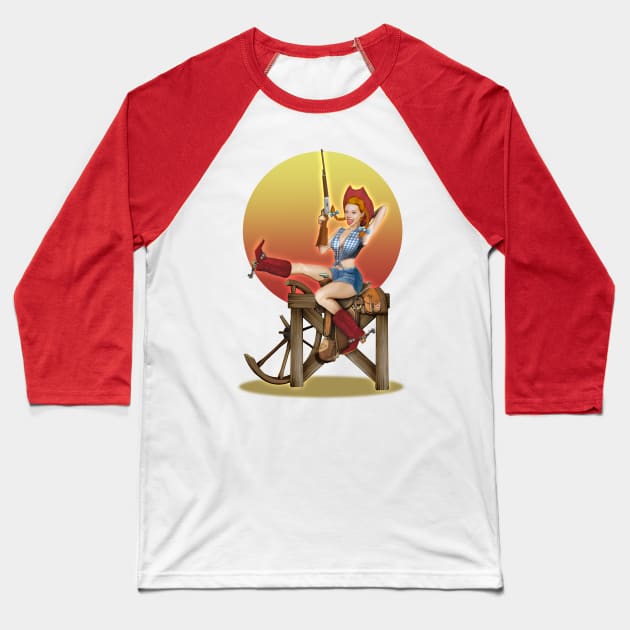 Classic Cowgirl Pin up Baseball T-Shirt by SquareDog